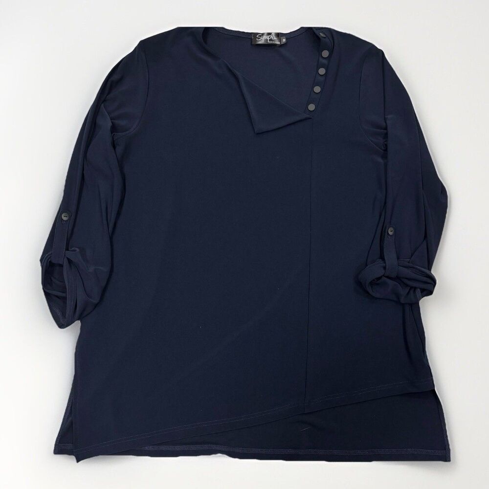 Sympli Tunic Womens Size 10 3/4 Sleeve Blue Asymmetrical Blue Blouse